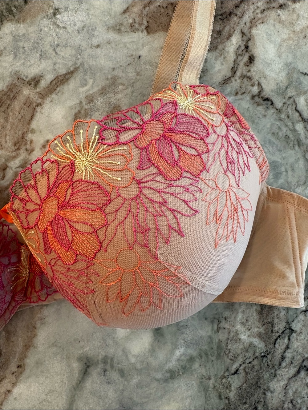Torrid Curves 48C Balconette Floral Embroidered Bra Nude Neon Lace - Picture 3 of 10